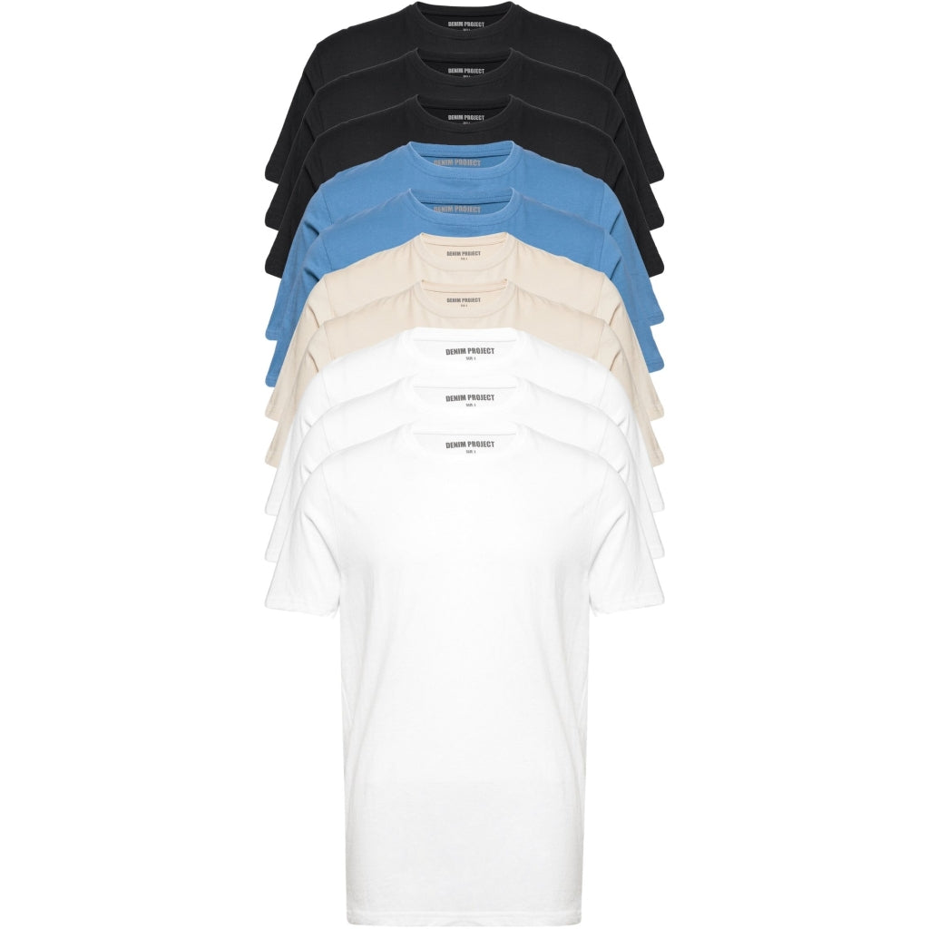 Denim project 10 Pack T-SHIRT T-Shirt 2x sand 2x steal blue 3x white 3x black