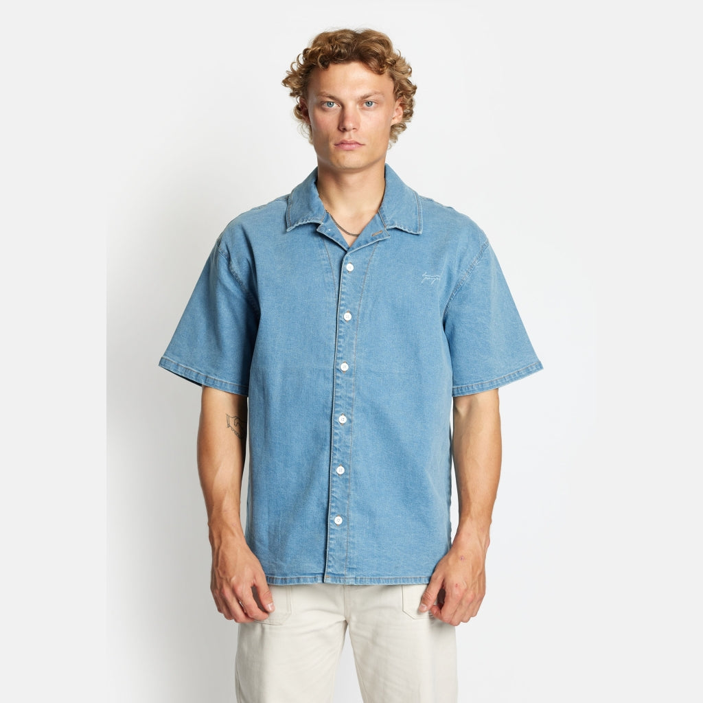 Denim project DPLoose Short Sleeve Denim Shirt Shirts 678 Light Blue Washed