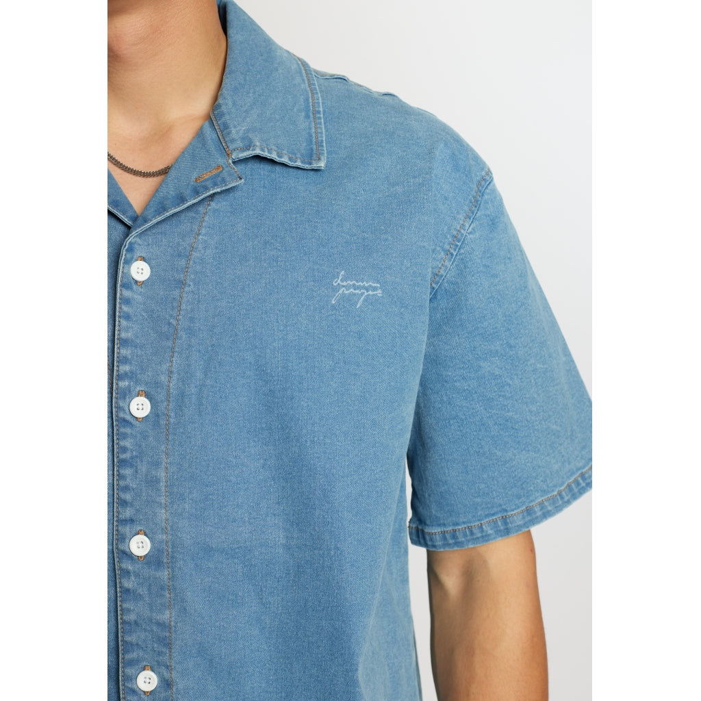 Denim project DPLoose Short Sleeve Denim Shirt Shirts 678 Light Blue Washed