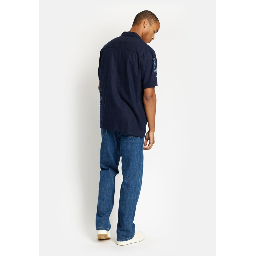 Denim project DPPrinted Linen Cuban Shirt Shirts 604 Blue Print