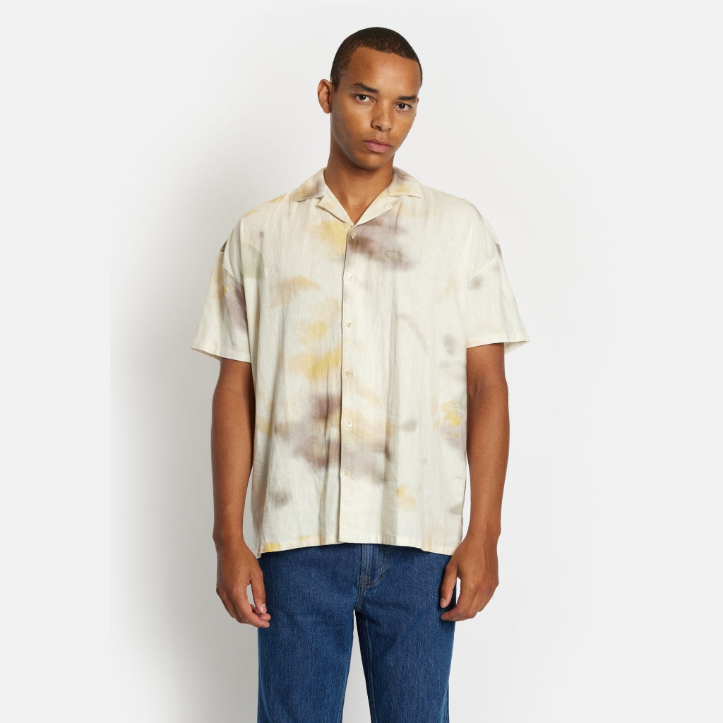 Denim project DPPrinted Linen Cuban Shirt Shirts 741 Cream print