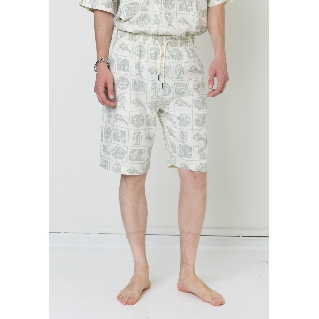 Denim project DPPrinted Linen Relaxed Shorts Shorts 728 Objects Print