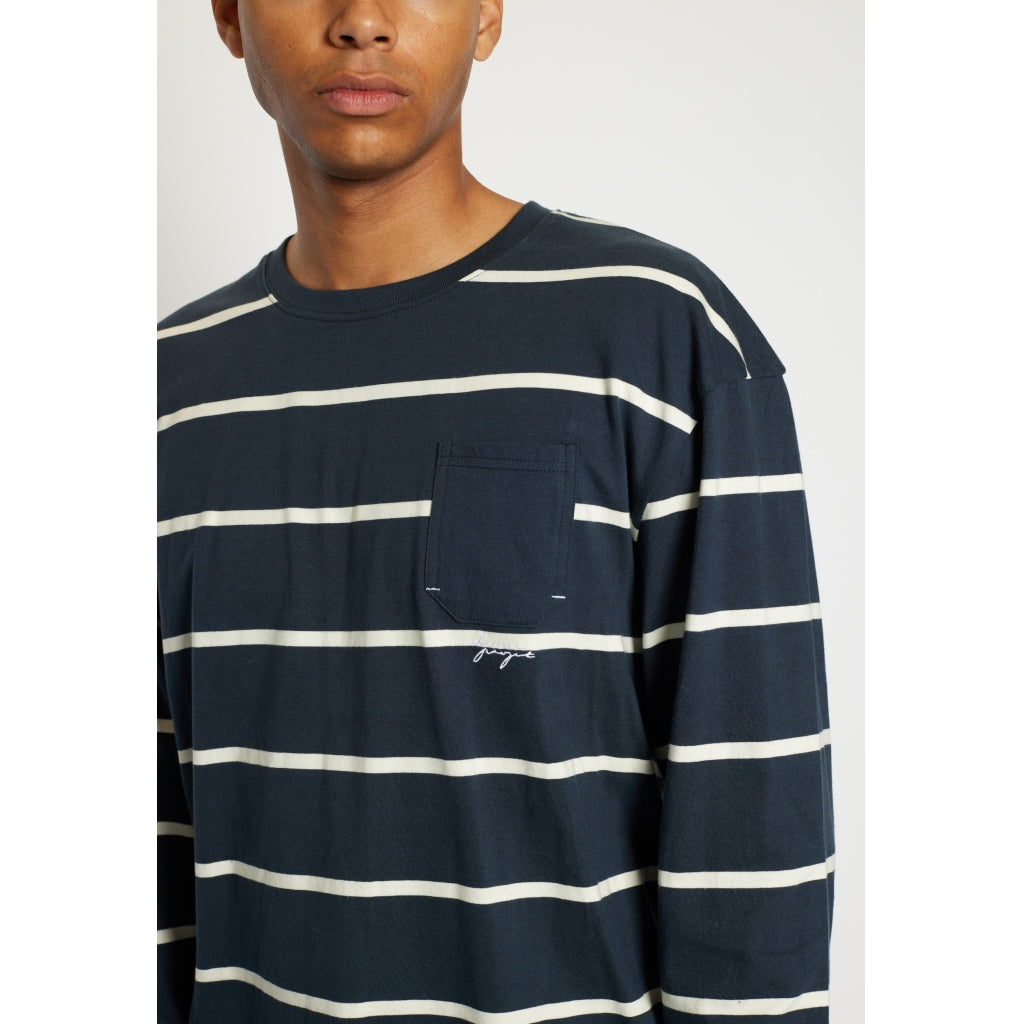 Denim project DPStripe Pocket LS Tee T-Shirt 699 Blue Stripe / w. Jet Stream contrast