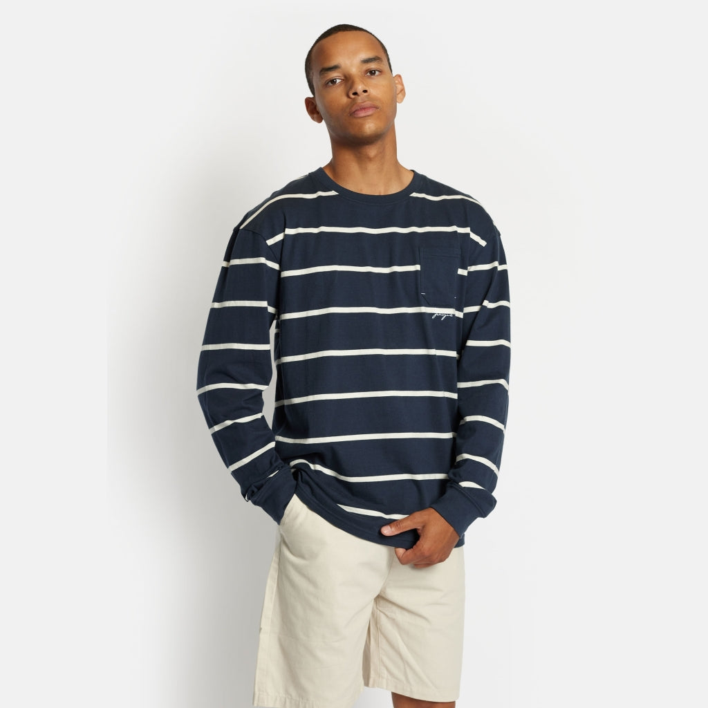 Denim project DPStripe Pocket LS Tee T-Shirt 699 Blue Stripe / w. Jet Stream contrast