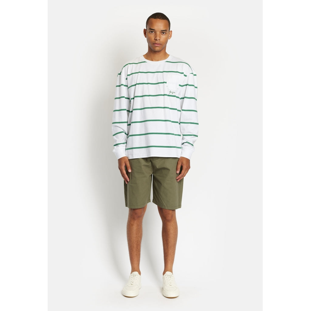 Denim project DPStripe Pocket LS Tee T-Shirt 701 Green Stripe / w. Fir contrast