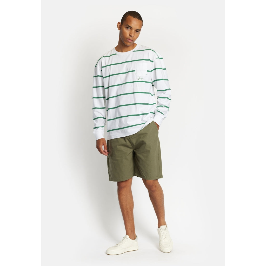 Denim project DPStripe Pocket LS Tee T-Shirt 701 Green Stripe / w. Fir contrast