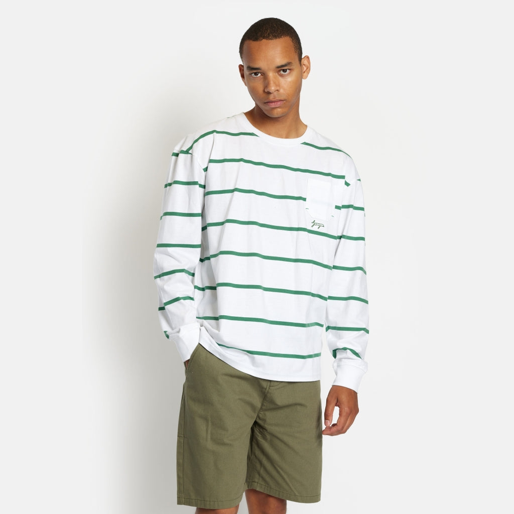 Denim project DPStripe Pocket LS Tee T-Shirt 701 Green Stripe / w. Fir contrast