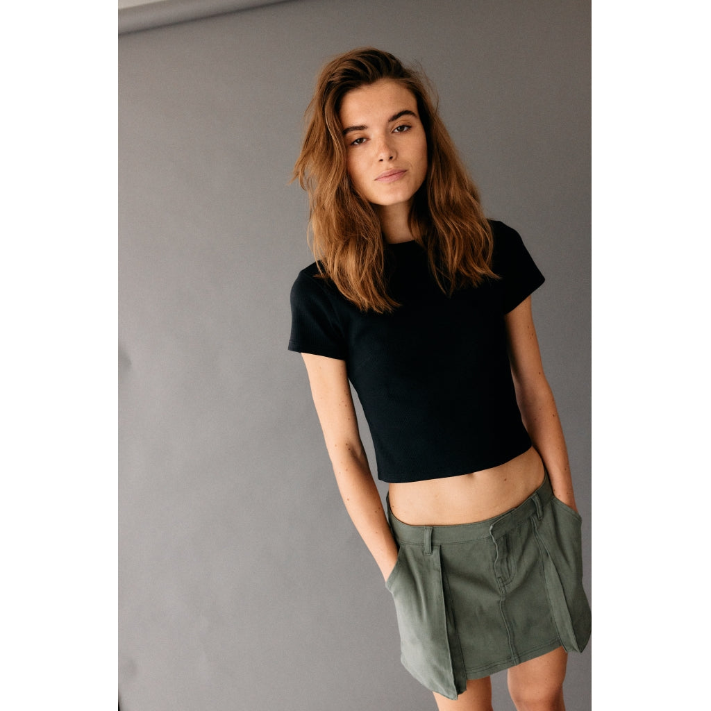 Denim project DPWRibbed Cropped T-Shirt Top W001 Black